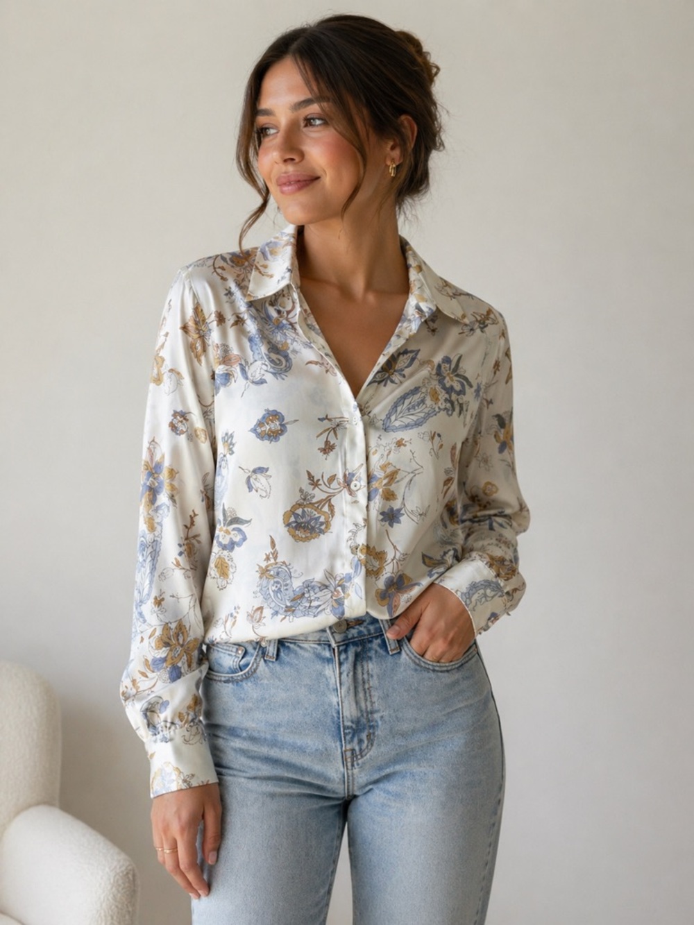 Zara Satin Floral Print Blouse